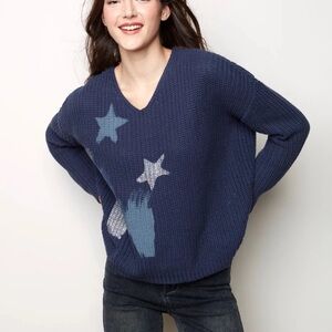 Charlie Paige Navy Star V-Neck Sweater